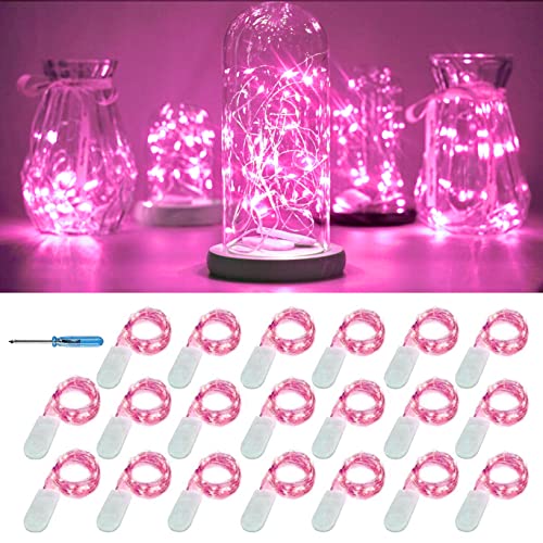 Fairy String Lights 20 Pack 6.6FT Pink LED Battery Operated Copper Wire for DIY Party Wedding Xmas