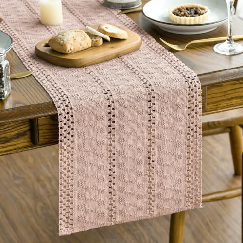 Pink Woven Farmhouse Table Runner 12x60 Inch - Artoid Mode