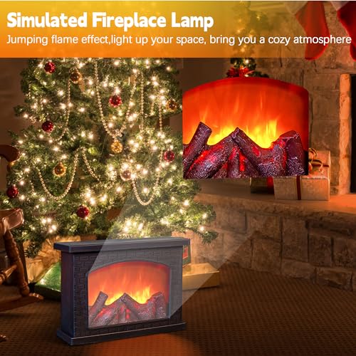 Black Fireplace Lanterns Decorative Small Fake Fireplace Lamp with LED Flame Effect