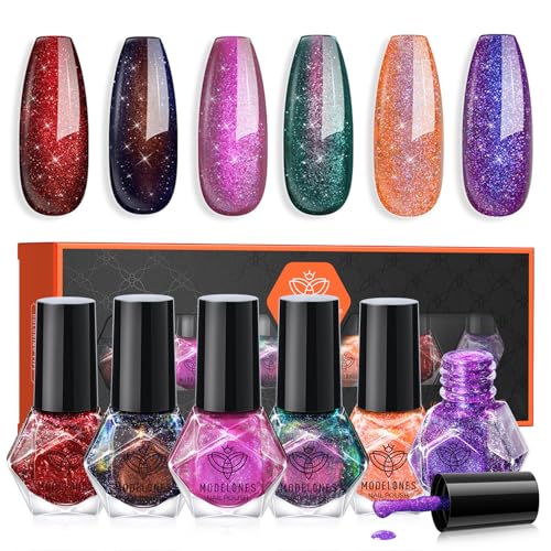 Fall Nail Polish Set - 6 Color Glitter & Shimmer Collection - Night Variation