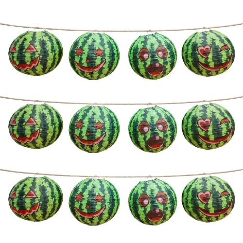 Watermelon Paper Lanterns Hanging Decorations - 12 Pack for Summer Halloween Events