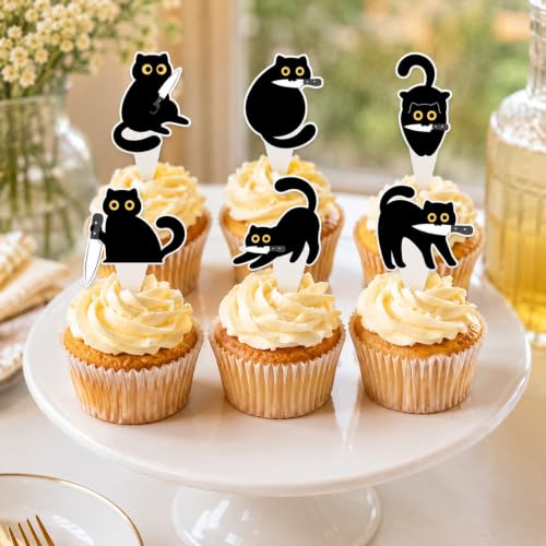 36pcs Black Cat Cupcake Toppers Set for Parties and Celebrations