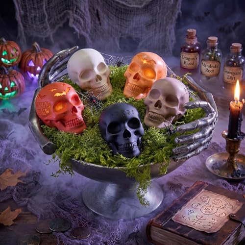 Halloween Skeleton Candy Bowl Resin with Artificial Moss - Gothic Skeleton Hand Design