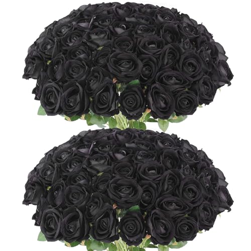 Black Artificial Roses Bulk 60 Long-Stem Silk Flowers for Decoration