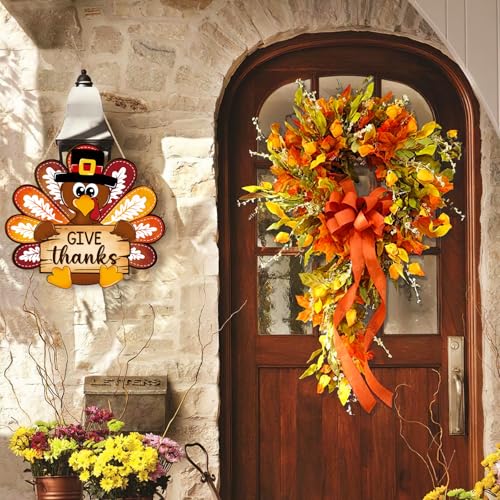 Thanksgiving Wooden Turkey Wreath for Front Door - Maple Leaf Large Fall Decor