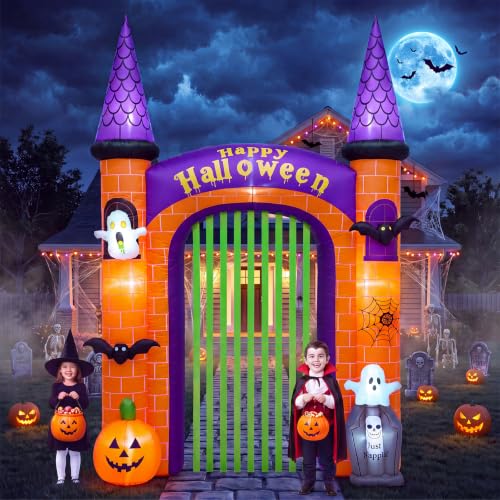 Halloween Inflatable Archway 10.8FT Tombstone Pumpkin Ghost Decor Outdoor
