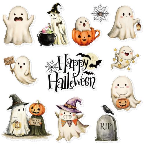 Halloween Ghost Cardboard Cutouts - 36 Pcs Party Decorations with Adhesive for Home Classroom Office - Ghost Variation