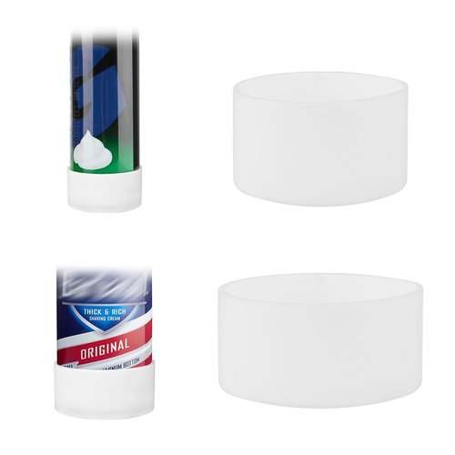 Linkidea 2 Pack Shave Gel Can No Rust Holder, Silicone Rubber Shaving Foam Bottom Rust Protector, Rust Free Holder, Compatible with Most of Shave Gel (M + L Size/White)