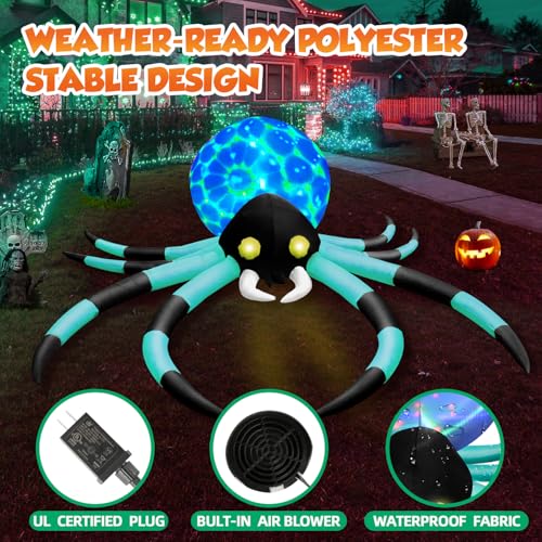 12Ft Giant Halloween Inflatable Spider Yard Decoration with Color-Shifting Eyes and Flashing Belly