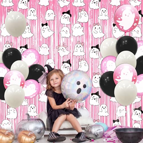 Pink Halloween Fringe Curtain 2 Pack - Bat Pattern Photo Backdrop 3.3 x 6.6 ft - Pink2