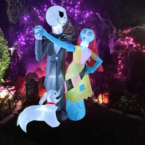Inflatable Halloween Skeleton Couple & Dog Yard Decor with LED Lights - 6Ft