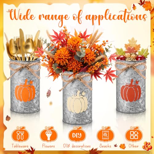 Thanksgiving Fall Pumpkin Vase Set - Rustic Metal Centerpieces, 3 Pieces, Iron Color