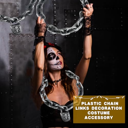 Halloween Prison Chain Props with Lock - 3 Pack Fake Plastic Chains for Haunted House & Costume