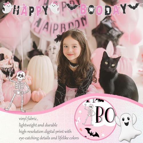 Pink Halloween Birthday Decorations Party Kit with Balloons Banners & Backdrop