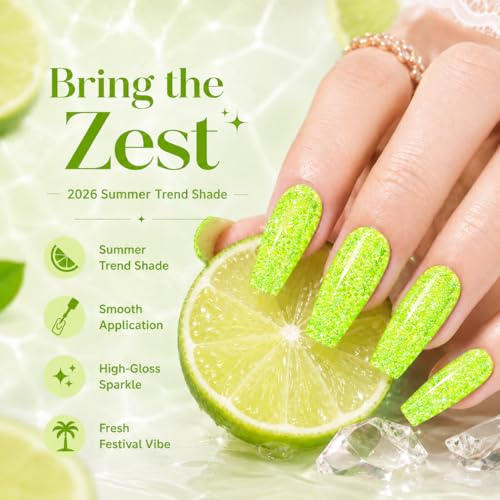 Beetles Green Glitter Reflective Gel Nail Polish - Lime Shock, UV/LED Soak Off, Long-Lasting