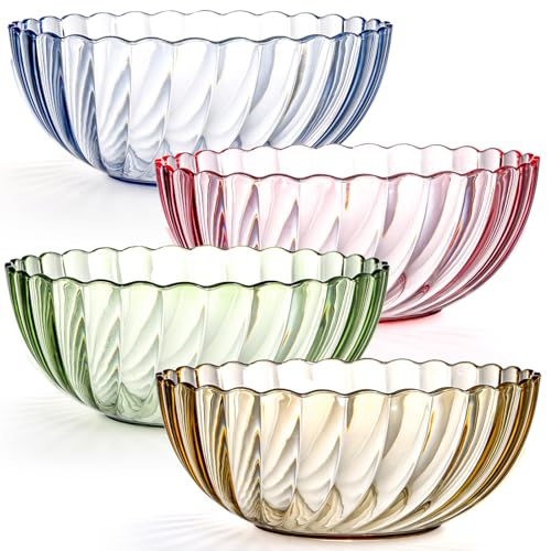 4 Pack Plastic Serving Bowls - 74oz Salad & Snack Bowls, Break-Resistant, Multicolor