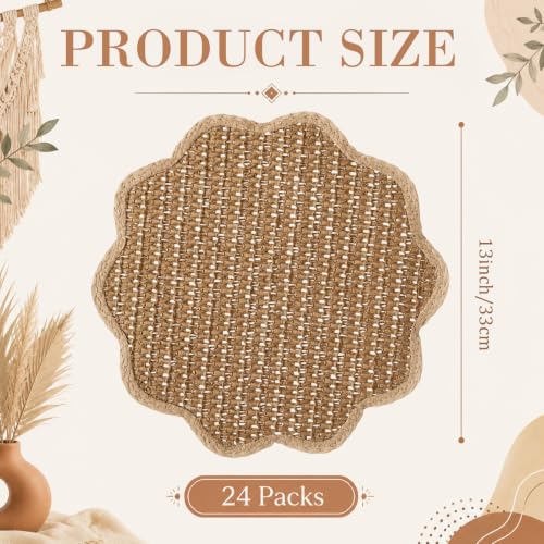 Gandeer 24 Pcs 13-Inch Brown Scalloped Woven Paper Placemat - Wavy Border