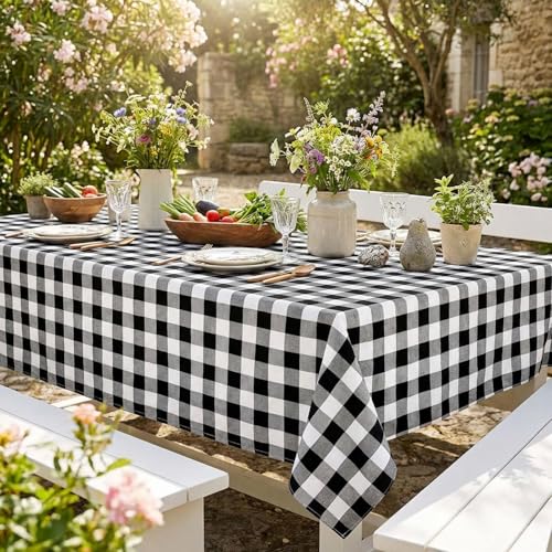 Buffalo Plaid Tablecloth 56x84 Inches Christmas Checkered Party Decor - Black White