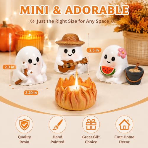 Halloween Ghost Decorations Indoor Resin Figurines - White-2, 4 Pcs