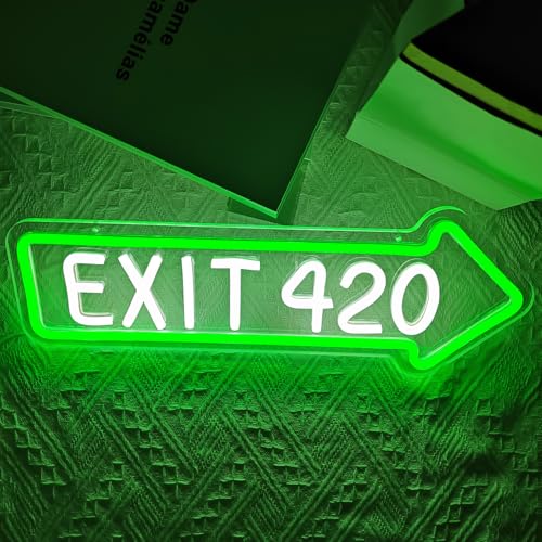Exit 420 Weed Neon Sign E-420 Wall Decor Dimmable LED Light for Bedroom & Party