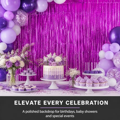 Purple Glitter Foil Fringe Curtains Party Backdrop 3.28 x 7.05 ft - 1 Pack