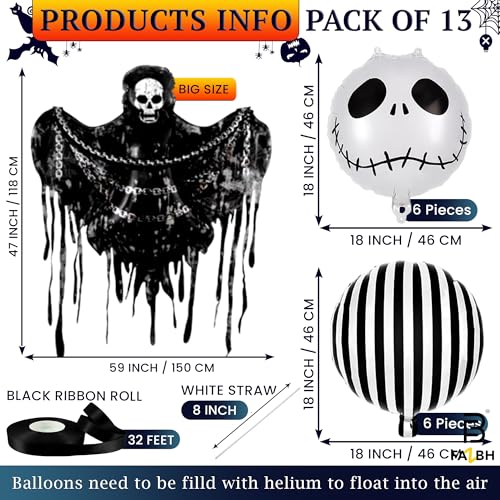 Giant 59-Inch Halloween Reaper Balloon Kit with Skull & Striped Balloons - Spooky Party Decorations