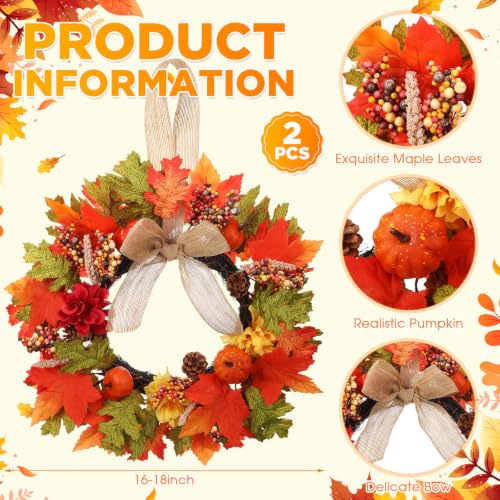 Sosation 2-Pack 16 Inch Fall Wreaths for Front Door - Autumn Harvest Decor