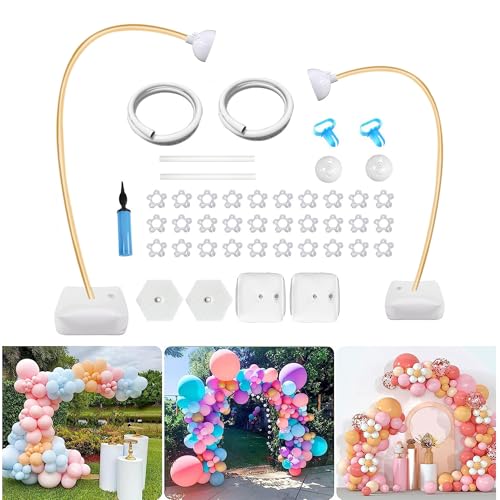 Gold Balloon Arch Stand Kit with Water Base for Weddings & Parties - 8.2Ft & 5Ft Half Arch