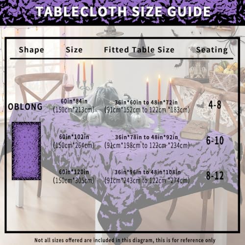 Halloween Rectangle Tablecloth 60 x 84 Inches with Spiderweb and Bat Design - Purple