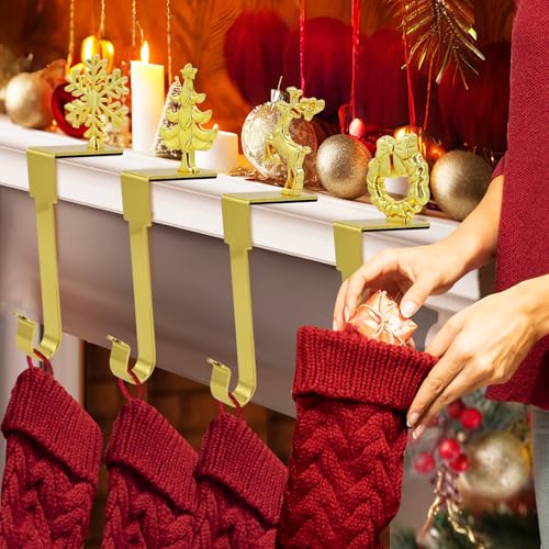 Komotu Christmas Stocking Holders Set of 4 - Gold Non-Slip Mantle Hooks