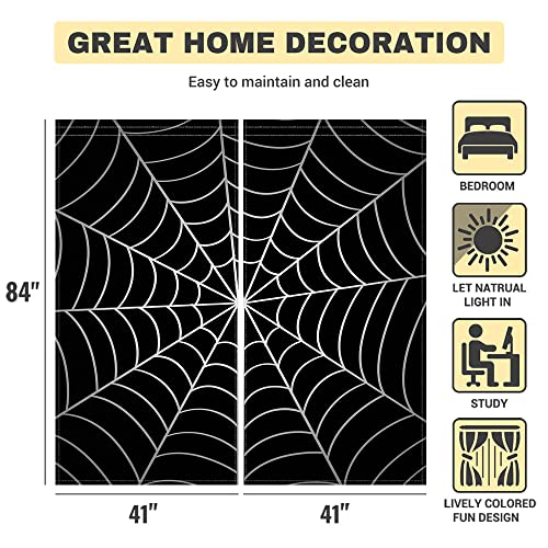 Children's Halloween Spider Web Window Curtains - Black Microfiber 82x84 Inches