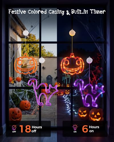Minetom 3 Pack Halloween Window Lights - Pumpkin Ghost Cat with Timer - Battery Operated Decorations