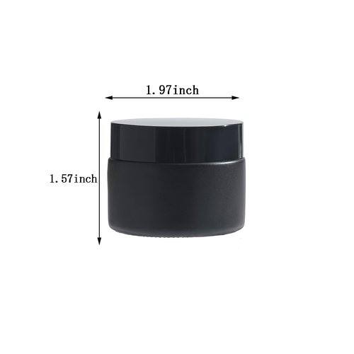 OverNews 48 1oz Black Glass Jar, Empty Cosmetic Lotion Containers,with Inner Liners,Black Lid, Spatula (Black）