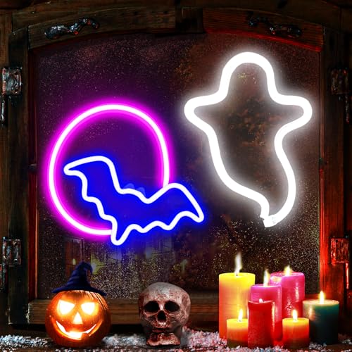 Halloween Neon Sign Lights - Ghost and Moon LED Decorations with Variation Style 2