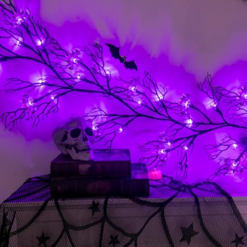 Purple Bat Halloween Vine Lights - 9 Ft, 8 Modes, Timer, Waterproof Indoor Outdoor Decor