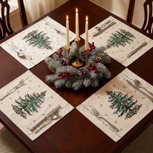 Holiday Placemat Set - 4 Pack, 19x13 Inches, Spode Christmas Tree Pattern