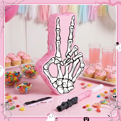 Bad Two the Bone Piñata Party Favors - Pink & White, V Sign Variation