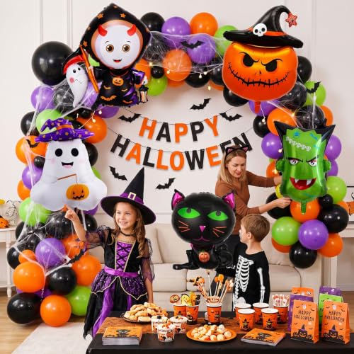 Halloween Party Balloons Set with Ghost, Cat, Pumpkin & Monster Shapes - 5 pcs