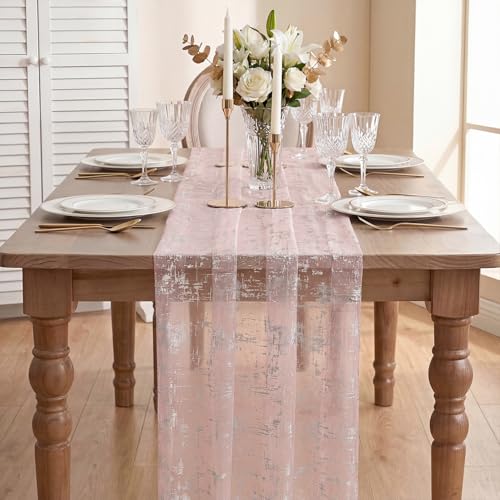 Pink Silver Gauze Table Runner 28 x 120 Inch Sheer Glitter for Wedding & Party Decor