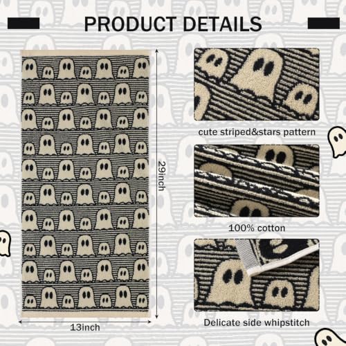 Breling Halloween Cute Ghost Hand Towels Set - Black White Vintage Design, 2-Pack