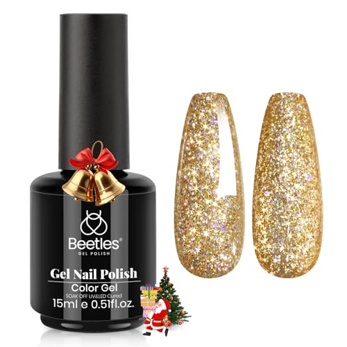 Beetles Gold Gel Nail Polish - 15ML Starlit Gold Reflective Glitter - Blue Variation