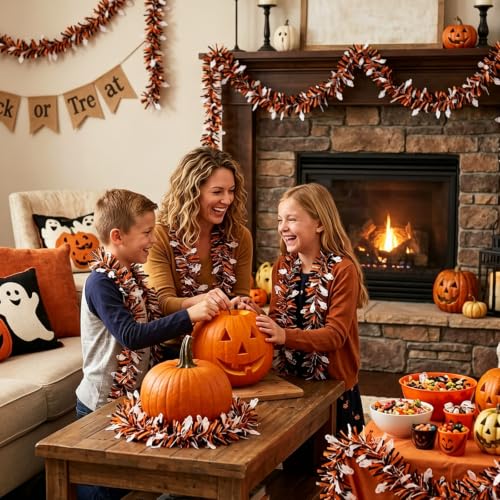 33ft Ghost Tinsel Garland Halloween Decoration Twist Hanging Decor for Party & Home
