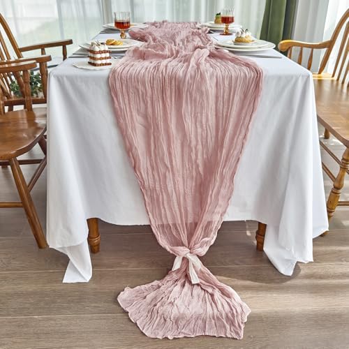 Dusty Pink Cheesecloth Table Runner 10FT for Wedding & Party Decor - Pack of 6