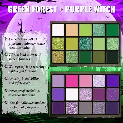 Eyeshadow Palette Makeup Set - Purple Witch & Green Forest Halloween Looks