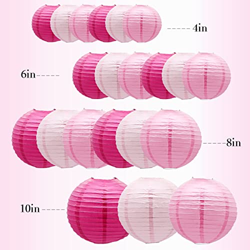 Pink Paper Lanterns Set of 21 - Hanging Party Decorations, Assorted Sizes & USPs