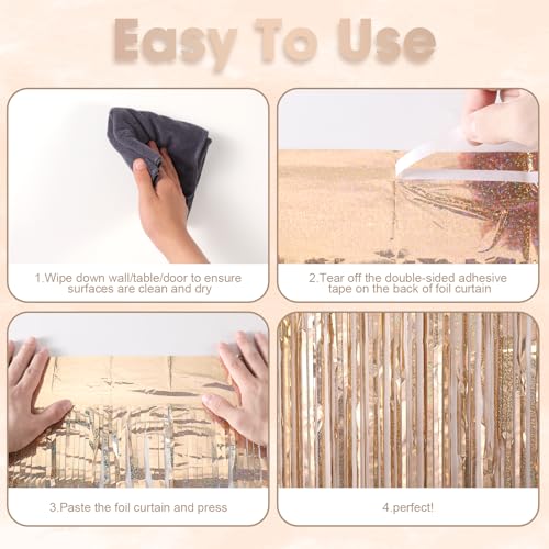 Laser Champagne Foil Fringe Backdrop Curtains - 2 Pack, 3.3x8.2 Ft - Variation of Laser Champ / 2