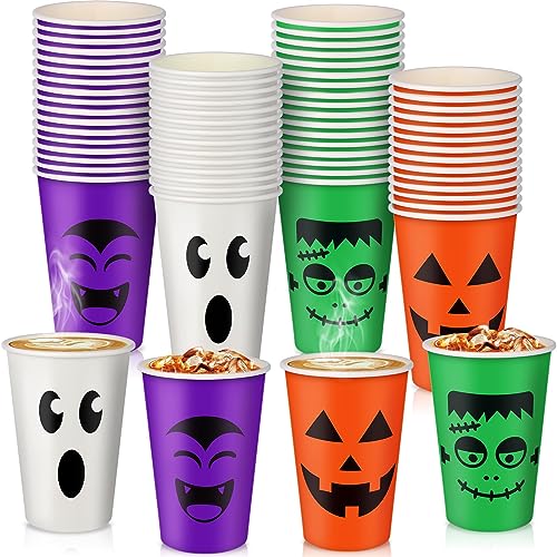 Halloween Disposable Paper Cups 12oz Pack of 100 Ghost Pumpkin Vampire Designs