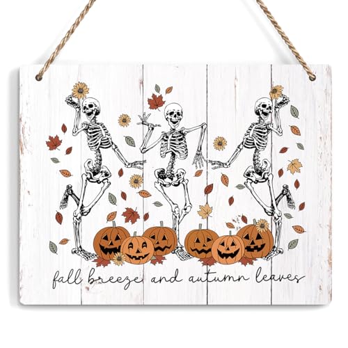 Fall Breeze and Autumn Leaves Wall Art Decor - Rustic Wooden Sign for Fall & Thanksgiving
