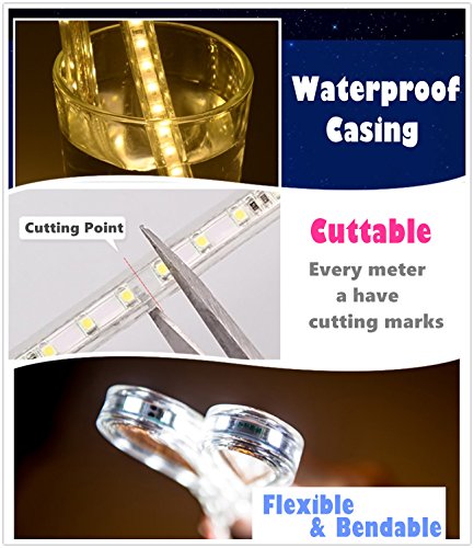 White LED Strip Light 98.4ft Waterproof Dimmable Indoor Outdoor Rope Light