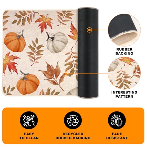 Fall Kitchen Mat Set of 2 - 17x29 & 17x47 Inches, Multi Color Autumn Decor